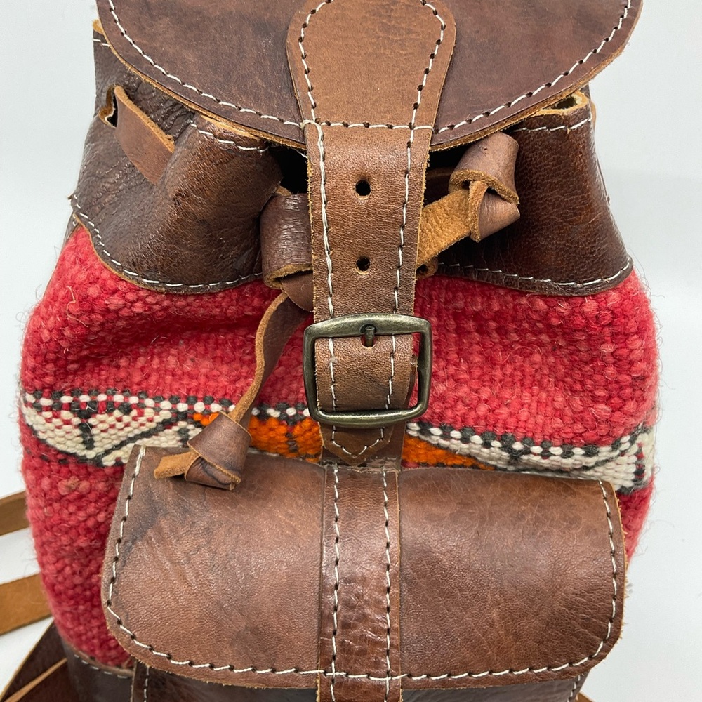 Vintage Southwestern | Tapestry Leather Mini Backpack | Boho - Picture 2 of 7